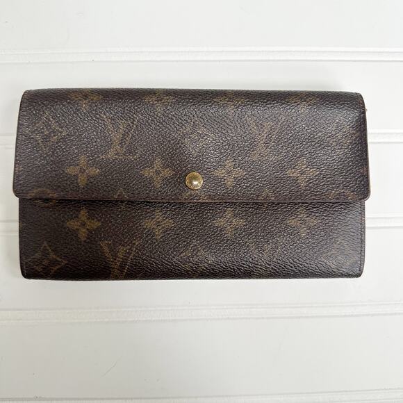 Louis Vuitton Monogram Sarah Envelope Wallet Brown Coated Canvas Vintage Bifold - Picture 1 of 7